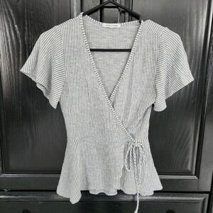 Caution to the Wind - Striped Wrap Top